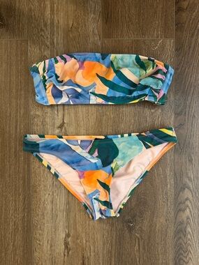 Colorful Jungle Print Bandeau Bikini Set